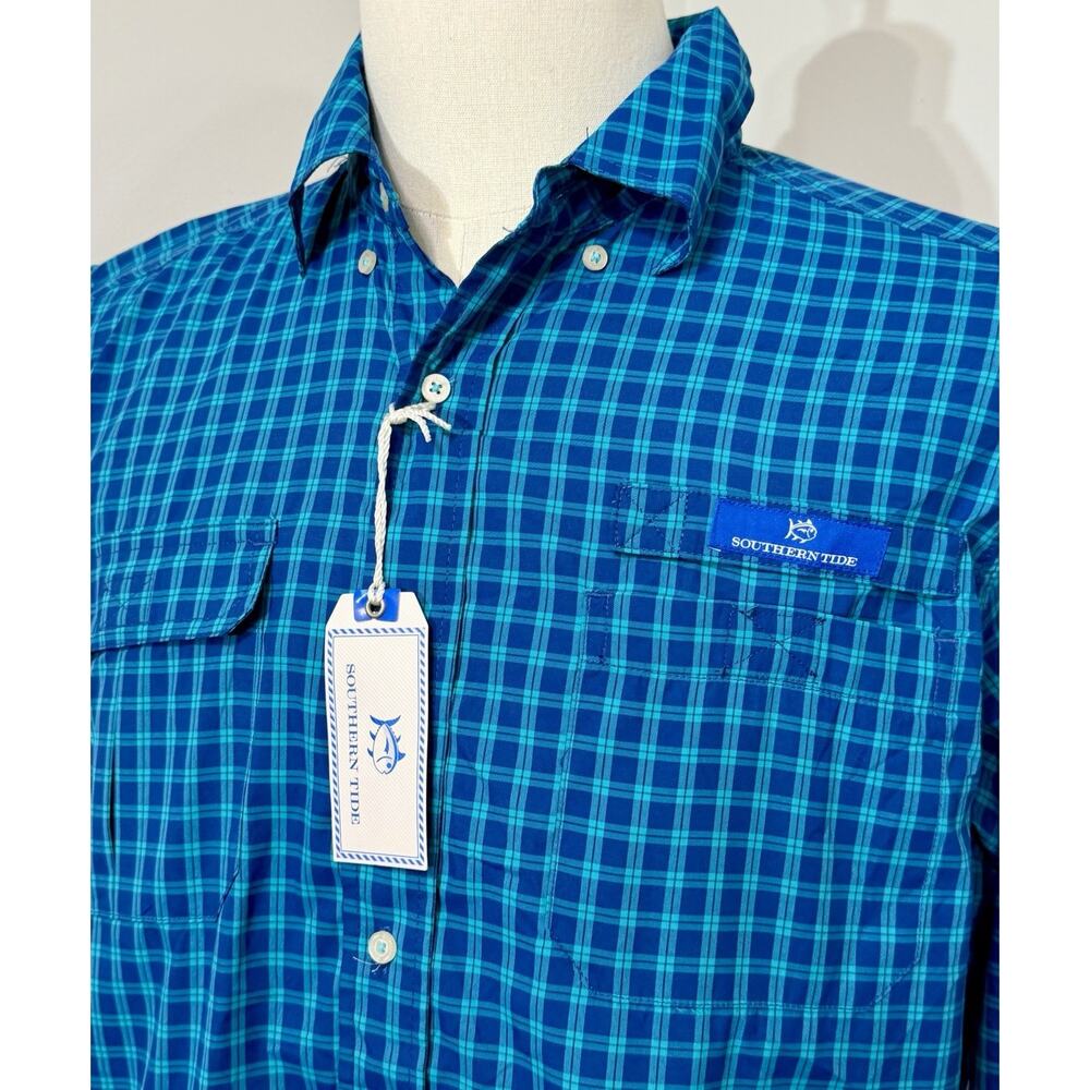 NEW Southern Tide Classic Fit Cool Breeze Blue Plaid Vented Shirt Sz Medium M